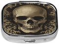 Gothic Wallpaper Skull Pattern Pill Case Pill Box Travel Pill Organizer Small Square Medicine Box for Purse & Pocket Gifts