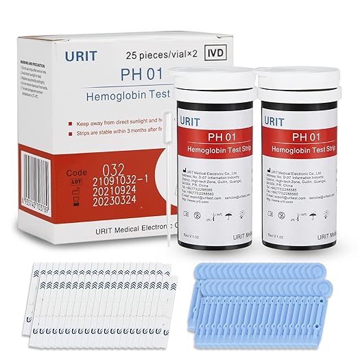 50 Hemoglobin Test Strips for URIT Hemoglobin Test Meter (Meter is not Include), Easy for Home Use, 50 Test Strips Total with 50 Lacets.