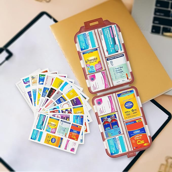 INVODA 7-Day Pill Organizer with Medicine Labels Travel Pill Case Compact, Portable Medication Organizer for Daily Use (3.7 x 2.4 x 1.18 Inches)