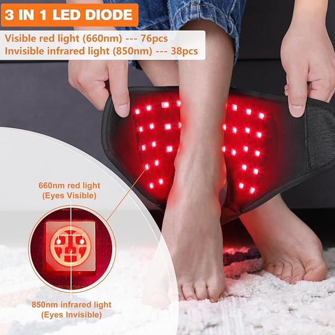 TUOB Red Light Therapy for Ankle Pain Relief, 660nm & 850nm Near Infrared Light Therapy Wrap for Ankle, Elbow, Wrist Joint Pain Relief and Muscle Relax