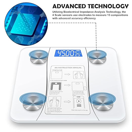 Smart Scale for Body Weight, Digital Bathroom Weighing Scale with Smart Sync App, BMI, Body Fat, Muscle Mass, Accurate Bluetooth Home User Health Equipment (White)