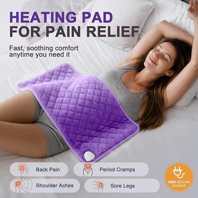 Heating Pad for Period Cramps Relief - 35"x20" Extra Large Electric Heating Pad for Back, Neck and Shoulder, Moist & Dry Heat, Adjustable Temperature, Timer Auto Shut-Off, Machine Washable (Purple)