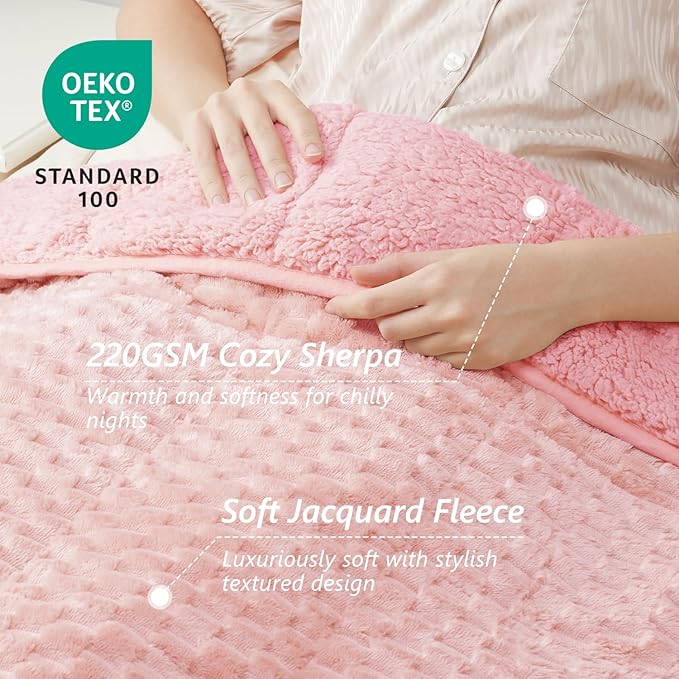 Mr. Sandman Weighted Blankets for Adults Queen Size 15lbs, Warm Sherpa Fleece Throw Blanket for Sleep and Calm, Soft Cozy Heavy Bed Blanket with Jacquard Flannel, 60 x 80 Inches, Pink