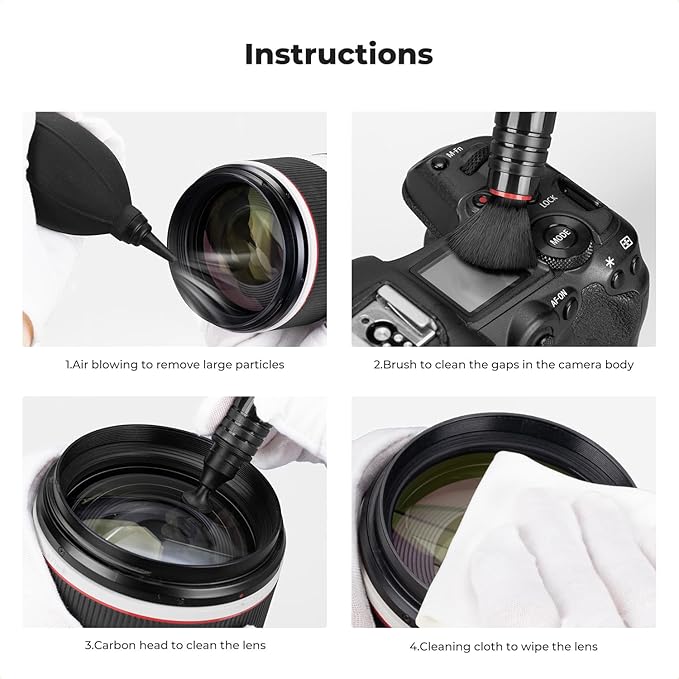 K&F CONCEPT 4-in-1 Camera Lens Cleaning Kit with Lens Cleaning Pen, Camera Air Blower, Microfiber Cleaning Cloth, Lens Cleaner Kit for Canon Nikon Pentax Sony DSLR Camera Lens Filter Cell Phones