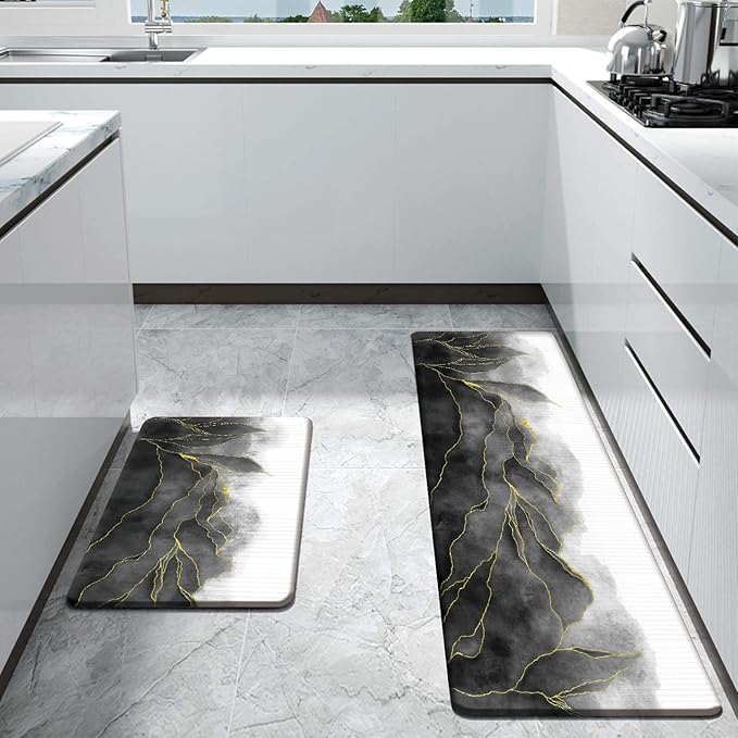 Bulijojo Anti Fatigue Kitchen Floor Mats Set of 2 Waterproof Kitchen Sink Runner Rug Standing Mat Cushioned Kitchen Rugs Comfort Doormat 17"x47"+17"x28" (Dark Grey)
