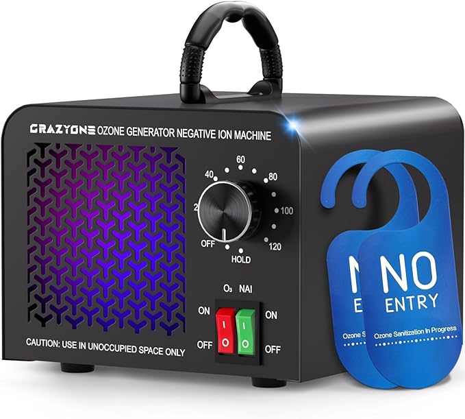 120,000mg/h Ozone Generator, Powerful Ozone Odor Eliminator with Negative Ion, Ozone Machine Odor Removal for Car, Home, Pets, Smoke, Commercial/Industrial Use - Covers Up to 6,000 Sq.Ft