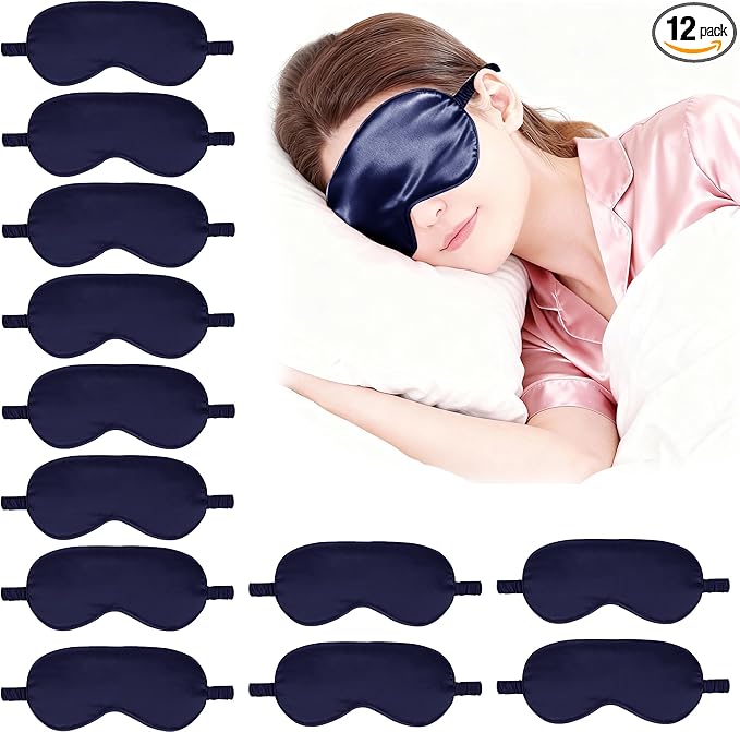 12PACK Silky Sleep Masks Satin Eye Mask Silk Eyes Cover for Sleeping Blackout Eyeshades Soft Blindfold Travel Nap Gifts