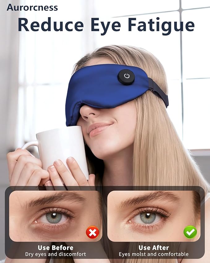 Heated Eye Mask for Dry Eyes, Rechargeable Warm Eye Compress with Adjustable Heat, Auto Shut-Off, Washable Cover Blue