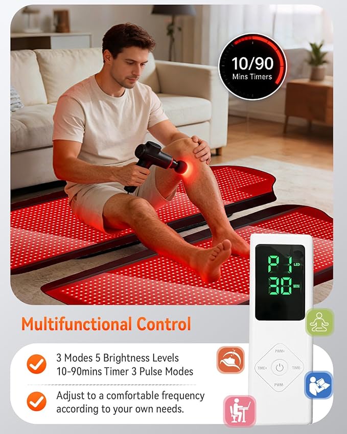 Red Light Therapy Mat for Full Body, 75"*35" Red Light Therapy Blanket with 2704 LEDs and Controller, 660nm&850nm Near Infrared Light Therapy, 3in1 LEDs Light Blanket for Back Waist Belly Joint Muscle