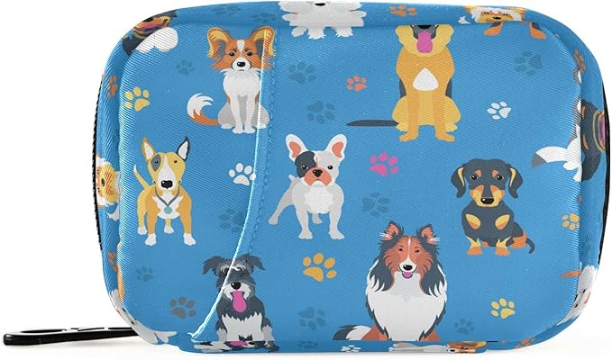 Cute Dogs Pill Organizer Case, Portable Weekly Pill Box Bag Container 7 Days Pill Vitamin Supplement Holder with Zipper for Travel Family Business