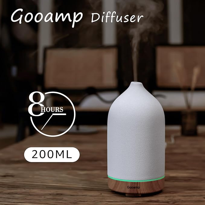 200ML Ceramic Essential Oil Diffuser (2 Pack) - Ultrasonic Aromatherapy & Humidifier with 7-Color LED Lights, Auto Shut-Off, Wood Grain Base, 1H/3H/6H Timer | Scent for Home, Office, Yoga