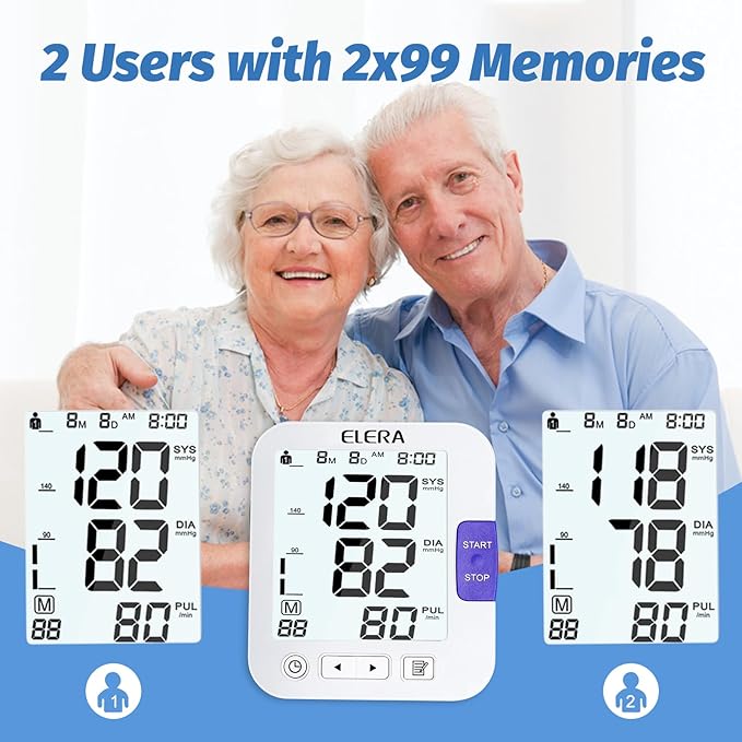 ELERA XL Cuff Blood Pressure Monitor (13-21" for Big Arms) - Large Screen, Automatic Upper Arm for Home Use, Backlight Display, 2 Users