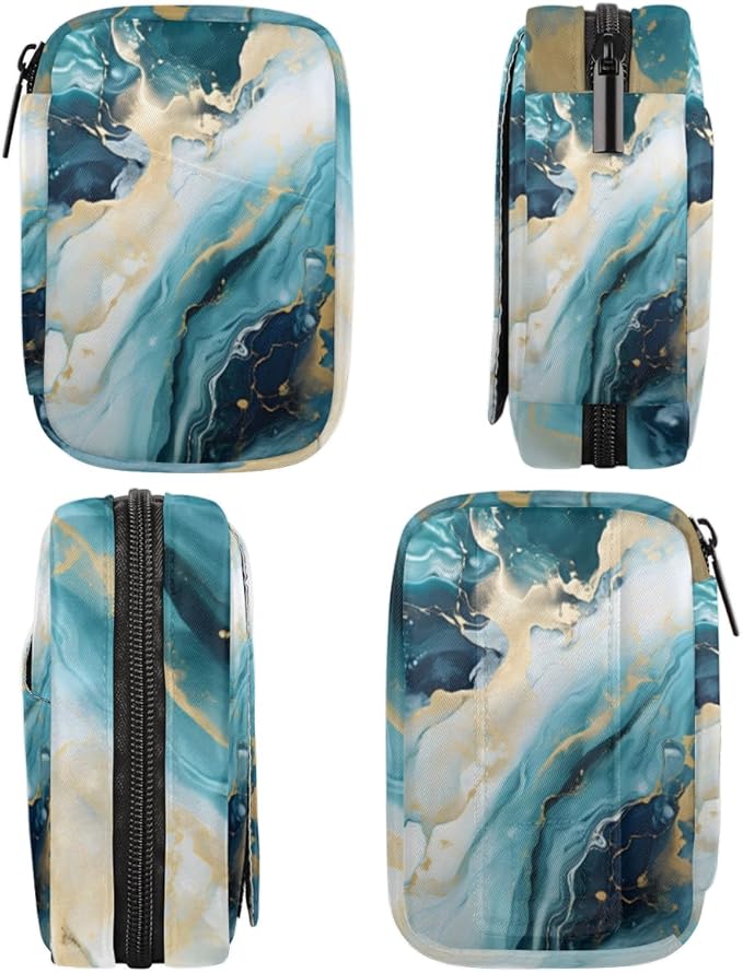 Portable Pills Organizer for Purse, Pill Cases Organizers 7 Day Medicine Travel Case, Personal Week Pill Organizer Cute Zipper Medication Bag Containers for Vitamin, Supplement (Blue Marble)
