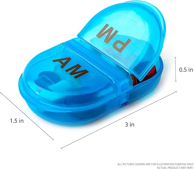 Deke Home - Pill Organizer AM PM, 2 Compartment Pill Box for Pocket or Purse, Small Daily Medicine Case, Travel Pill Holder, Easy Open Pill Container for Seniors, Vitamins & Supplements (Blue)