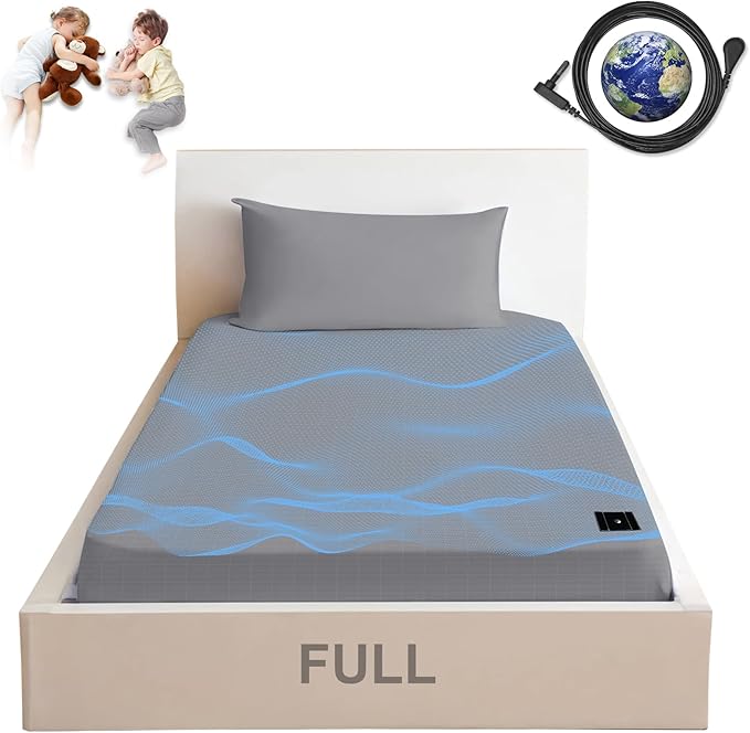Grounding Sheets Full, Earth Grounding Fitted Sheet Full Size, 10% Silver Fiber, Grounding Bed Sheets with Grounding Wire for Better Sleep (Gray, 54 * 75 * 15 inch)