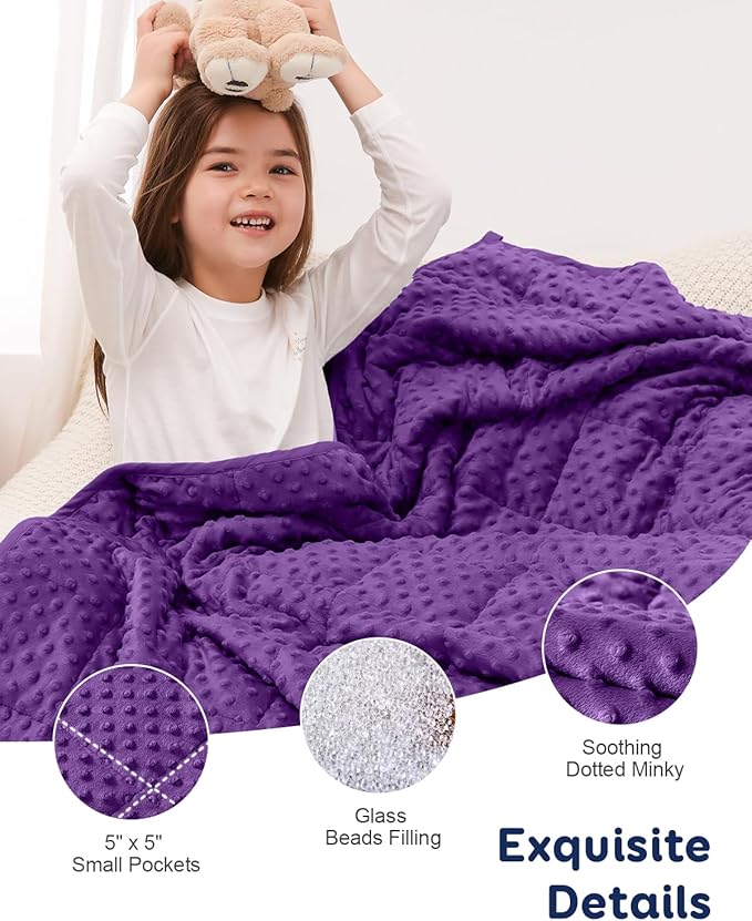 Kivik Weighted Blanket 5 Pounds, Cooling Soft Minky Dotted Heavy Blankets Throw for Better Relaxing & Sleeping, Machine Washable, 36 x 48 Inches, Purple