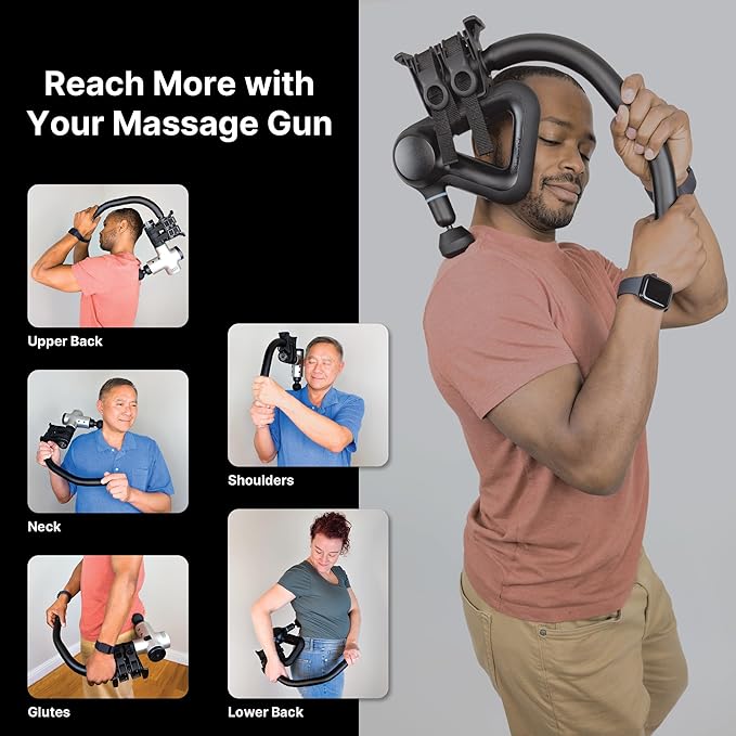 BackBadger Mini Massage Gun Holder for Hard to Reach Areas, Compact Extension Handle Extends Your Reach, for More Effective Upper-Body Pain Relief, Compatible with Most Massage Guns