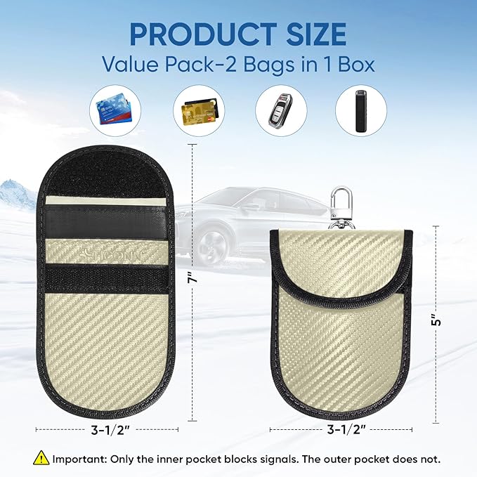TICONN 2PK Faraday Bags for Car Keys Fob, 3.5"X5.0" Faraday Cage Protector, Car RFID Signal Blocking, Anti-Theft Pouch Anti-Hacking Case Blocker (Beige, M)