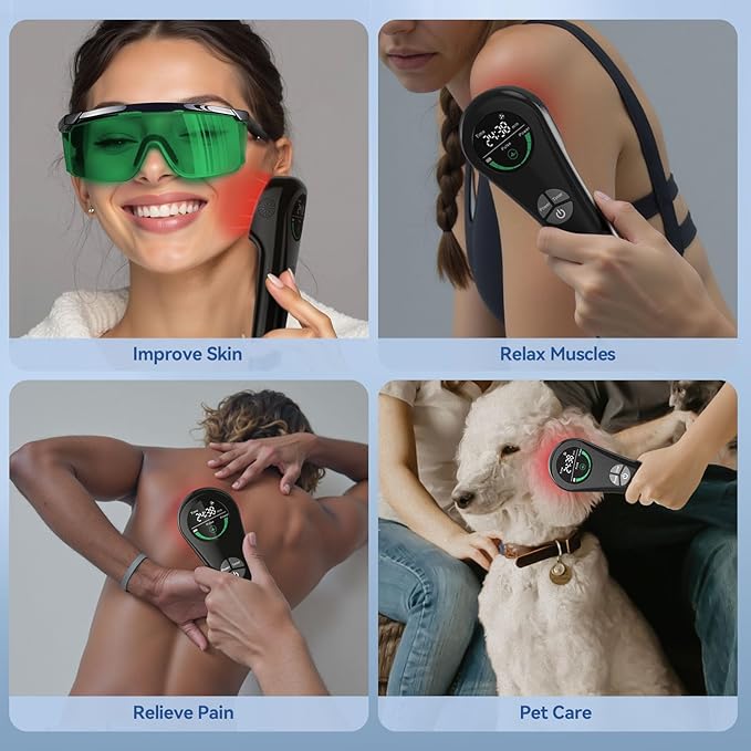 Handheld Red Light Therapy Device with Stand, Near Infrared Light Therapy Device with Pulse Mode, Cold Therapy Device for Joints and Muscle Pain (4 * 808nm + 14 * 650nm）