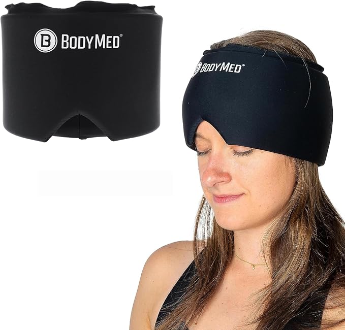 BodyMed Migraine Relief Cap, Universal Fit for Women and Men – Soothing Headache Face Mask with Extra Cooling Gel for Extended Relief – Hot and Cold Therapy Head Wrap for Tension, Stress, Headaches