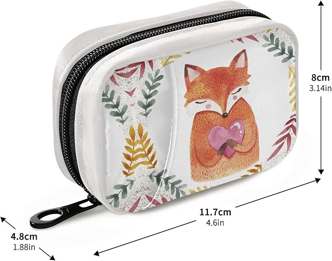 Fox Holding Heart Pill Box 7 Day Pill Case Bag Travel Pill Organizer Bag with Zipper Pill Bag Portable Weekly Case Compact Size for Vitamin Supplement Holder