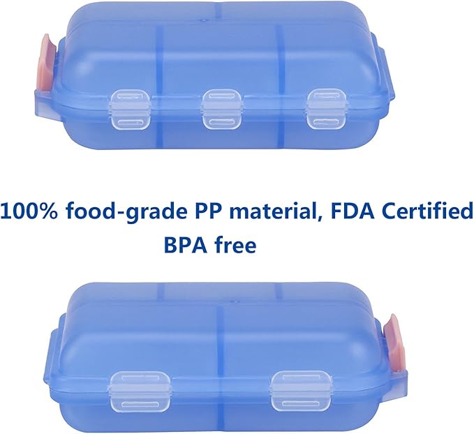Pill Case - Portable Tablet Container Box with 10 Compartments - Medicine Capsule Vitamin Foldable Organizer Dispenser Holder Storage for Travel Trip Pocket Purse - Clear Blue