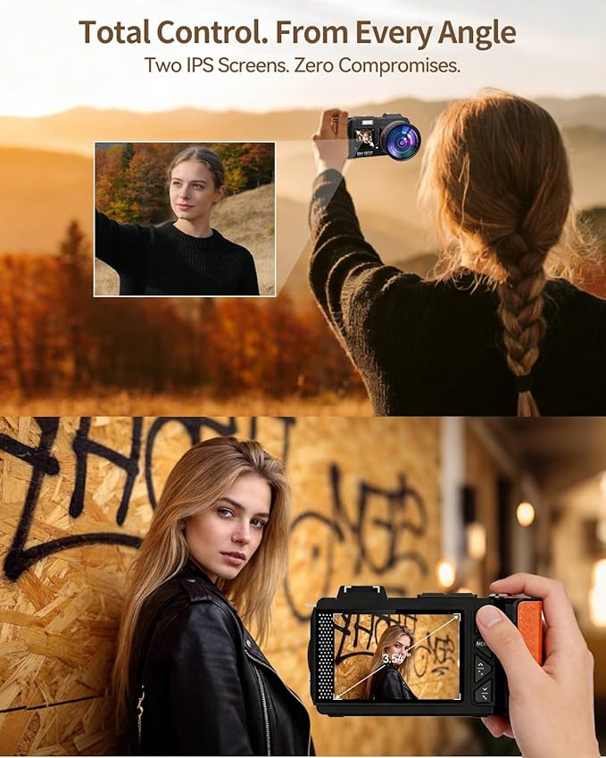 8K Digital Camera for Photography, 92MP WiFi Vlogging Camera for Front and Rear Screen, 18X Digital Zoom, Point and Shoot Camera for YouTube with 64GB SD Card (8K Black)