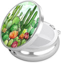 Cactus Pill Case, Pill Box 3 Compartments Metal Small Pill Holder with Mirror Mini Travel Pill Container for Purse Pocket Women Men