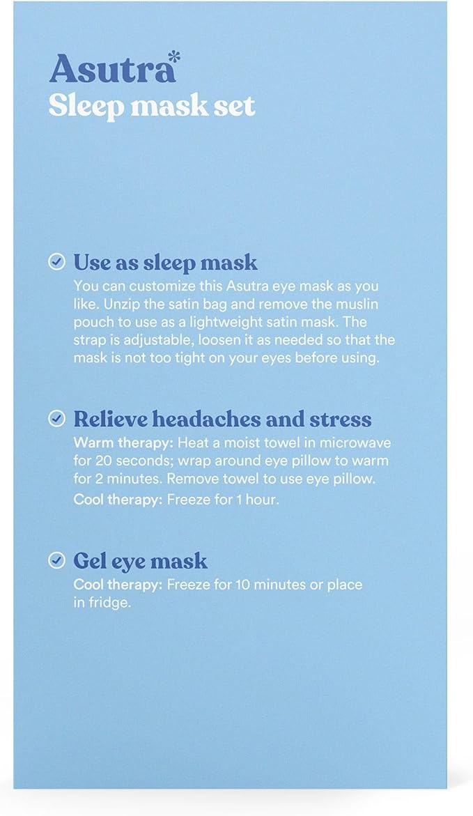 ASUTRA Silk Eye Pillow for Sleep, Silver - Filled w/Lavender Buds & Flax Seeds, Weighted Eye Mask, Meditation & Light Blocking Blindfold, Cooling Gel Mask Included