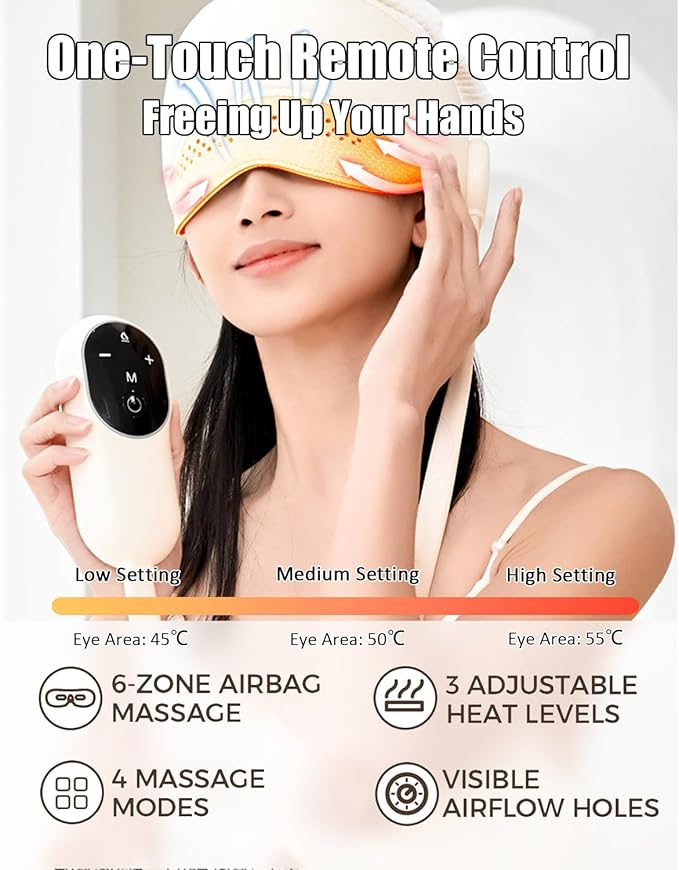Eye & Head Massager with Remote & Heat, Elaxing Eyes & Better Sleep, The Perfect Holiday Gift for Mom Dad Women Men