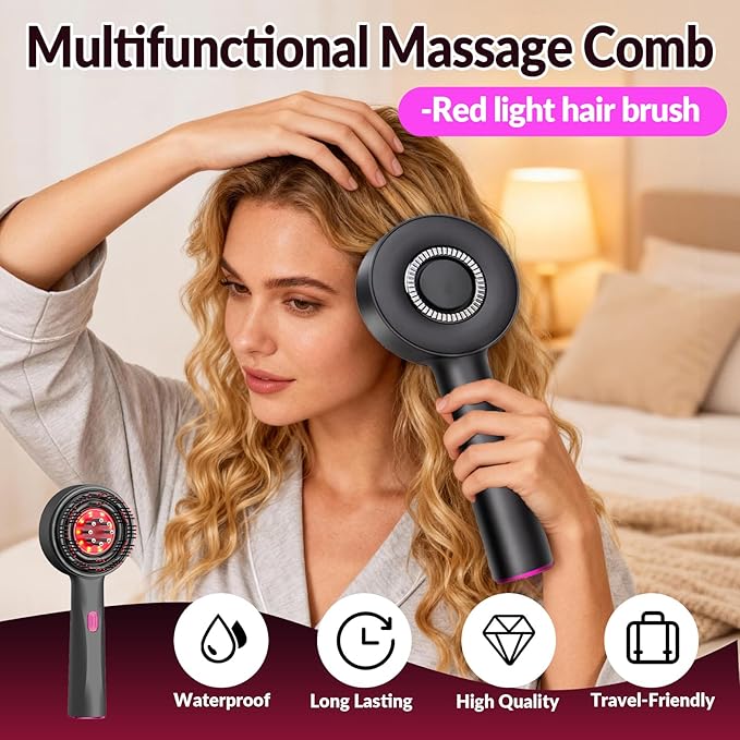 Electric Scalp Massager Red Light-scalp massager with red light therapy with 850nm,smart scalp massager with red light dual use for dry&wet hair,supports hair serum application,3 Modes selection,gift
