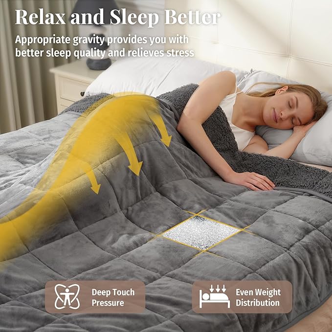 Topblan Sherpa Fleece Weighted Blanket for Adult, 15 lbs Dual Sided Cozy Fluffy Heavy Blanket, Ultra Fuzzy Throw Blanket with Soft Plush Flannel Top, 60 x 80 inches, Grey