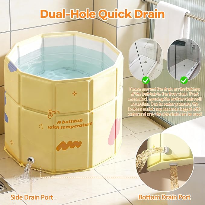 Portable Bathtub, Hot Ice Bath Tub Inflation-free, Shower Bathroom SPA Soaking Tub, Collapsible Bathtub No Installation for Home & Outdoor (Warm Yellow, 31.49"L x 31.49"W x 27.55"H)