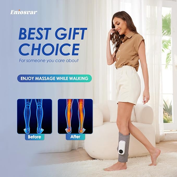 Air Compression Leg Massager, Cordless Calf Massager with Heat, Air Compression Leg Massage for Circulation and Pain Relief, Gifts for Dad Mom Men Women, Gray (Single)