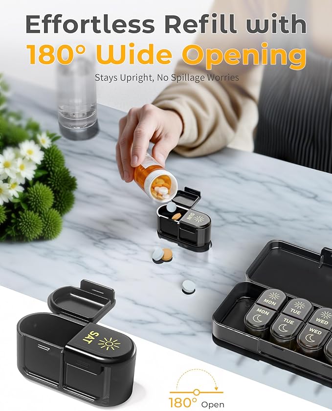 AM & PM Pill Organizer 7 Days, Weekly Pill Case 2 Times a Day, Pill Box 7 Day, Medicine Pill Organizer for Travel, Vitamins, Fish Oils, Supplements
