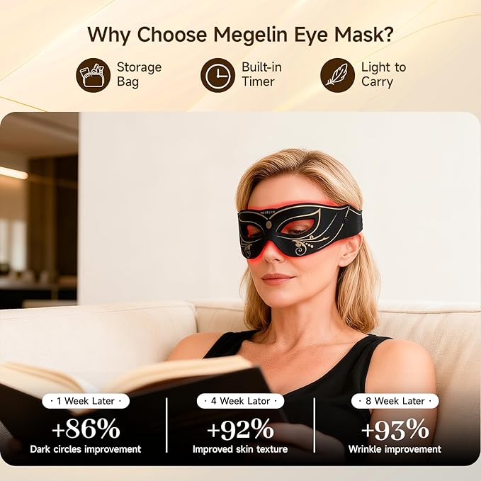 Megelin 3 Modes Red Light Therapy for Eyes, Under-Eye Red Light Therapy Glasses,Treatment of Periorbital Wrinkles and Rhytides,Relieving Eye Fatigue