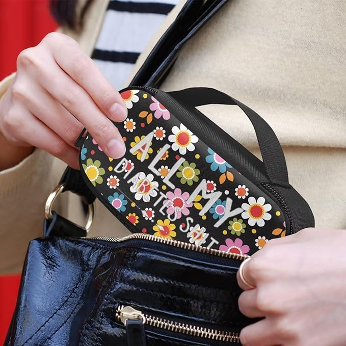 Rnyleeg Insulin Travel Case - Cartoon Flower Diabetic Bags for Women - Reusable Bag for Diabetes Travel with Insulin Pens