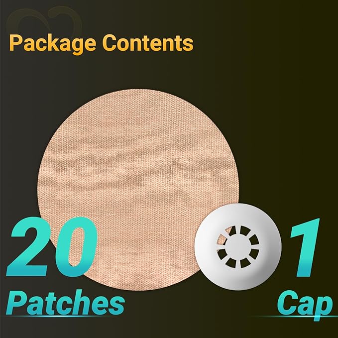 Libre 3 & Plus Sensor Covers Waterproof, 20-Pack Amolyfe Freestyle Libre 3 Covers, Bump-Proof with 2 Hard Caps and Tin Case, Breathable Medical CGM Adhesive Patches, 14-Day CGM Protection (Tan)