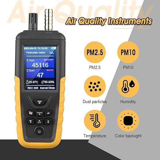 Air Quality Monitor Dust Particle Counter,High Sensitivity 3-Channel PM0.3/2.5/10 um Temperature and Humidity Monitor/USB Recharge Data Transfer/Storge Pollution Monitor