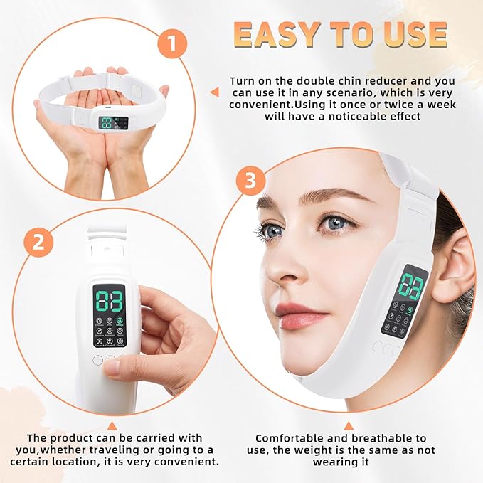 Double Chin Machine, V Face Beauty Device for Woman 8 Modes and 15 Intensity Levels Electric Double Chin Device, Smart Double Chin Face Device with Magnetic Massage, White