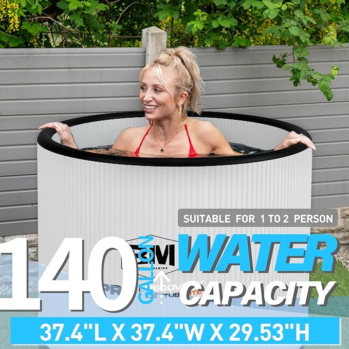 Inflatable Ice Bath Tub for Athletes, Cold Plunge Recovery Tub with Insulated Lid, EVA Groundsheet, Backpack, 140 Gallon Capacity, 37.4" x 37.4" x 29.53", Portable Durable Design