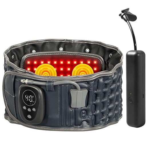 Red Light Therapy Decompression Back Belt with Heating, Vibration Massage & Electric Pump, Cordless Inflatable Back Brace for Lower Back Pain Relief, One Size Fits 29–49" Waist – Blue
