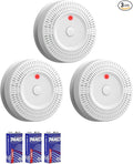 Smoke Detector, 9V Battery Operated, Smoke Alarm with LED Indicator, Silence Button, Battery Powered, White, 3 Pack