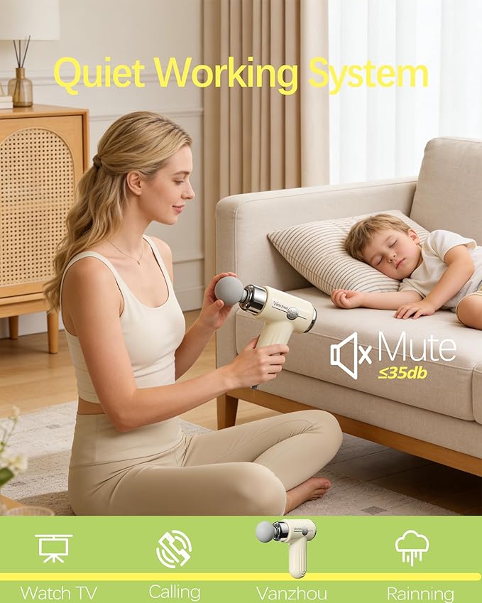 Mini Massage Gun Deep Tissue, Portable Handheld Massage Gun for Muscle Recovery, Quiet Percussion Massager with 9 Heads, Lightweight USB-C Rechargeable Massage Gun for Travel, Gym & Office