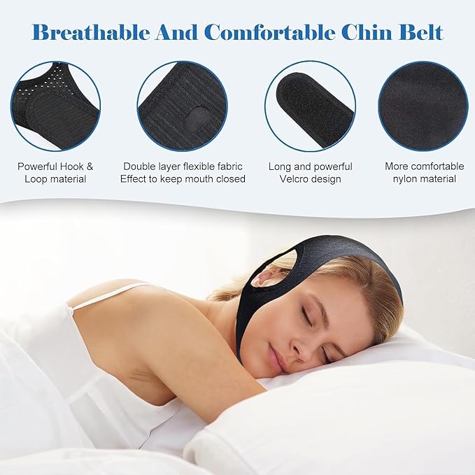 Chin Strap for Sleeping - Anti Snoring Devices - Adjustable Breathable Chin Strap for Men and Women Sleeping - Simple and Effective Stop Snoring Solution - Enjoy a Nice Evening - Black, 1PCS