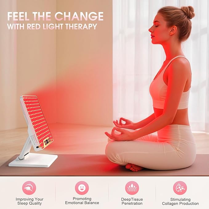 Red Light Therapy Panel for Face & Body, 138 LEDs High Power Light with Adjustable Stand, 630/660/810/850nm Near Infrared Light Therapy Lamp, Rechargeable Portable Device with Timer