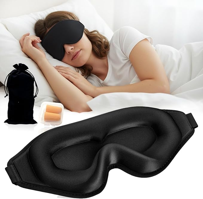 3D Contoured Sleep Eye mask Side Sleeper Men Women Zero Eye Pressure high Density Memory Foam Soft Breathable Light Blocking Night Blindfold Travel Yoga Napping Black