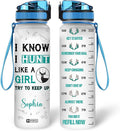 Hyturtle Personalized I Know I Hunt Like A Girl 32Oz Liter Motivational Water Bottle, Customized Name With Time Marker Gifts For Deer Hunter, Hunting Lover, Women On Birthday, Anniversary