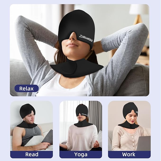 Migraine Relief Cap and Neck Ice Pack Wrap Gel Set, Upgrade Headache Hangover Cold Cap and Cervical Ice Packs Compress Relief for Head Neck Pain, Stress, Swelling, Office Pressure Gift for Women Men
