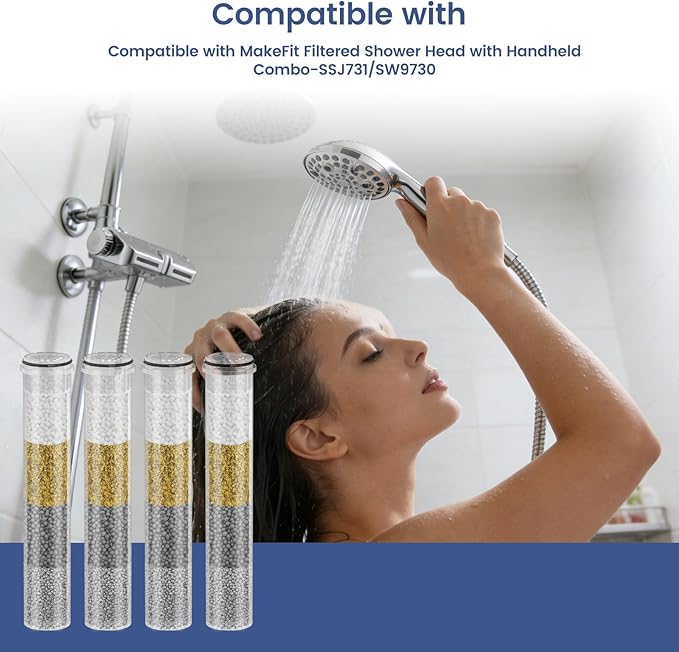 SSJ731/SW9730 Shower Head Filter Replacement Cartridge Compatible with MakeFit Filtered Shower Head with Handheld Combo-SSJ731/SW9730 (4-PACK)